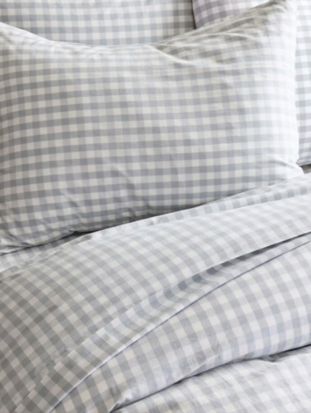 Quince Organic Cotton Percale Fog Gray Gingham Standard Shams! Set Of 2 (M30)